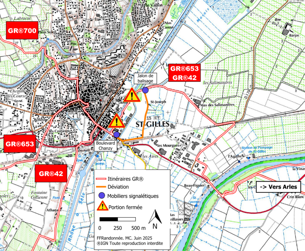 St Jacques de Compostelle - carte déviation temporaire st gilles